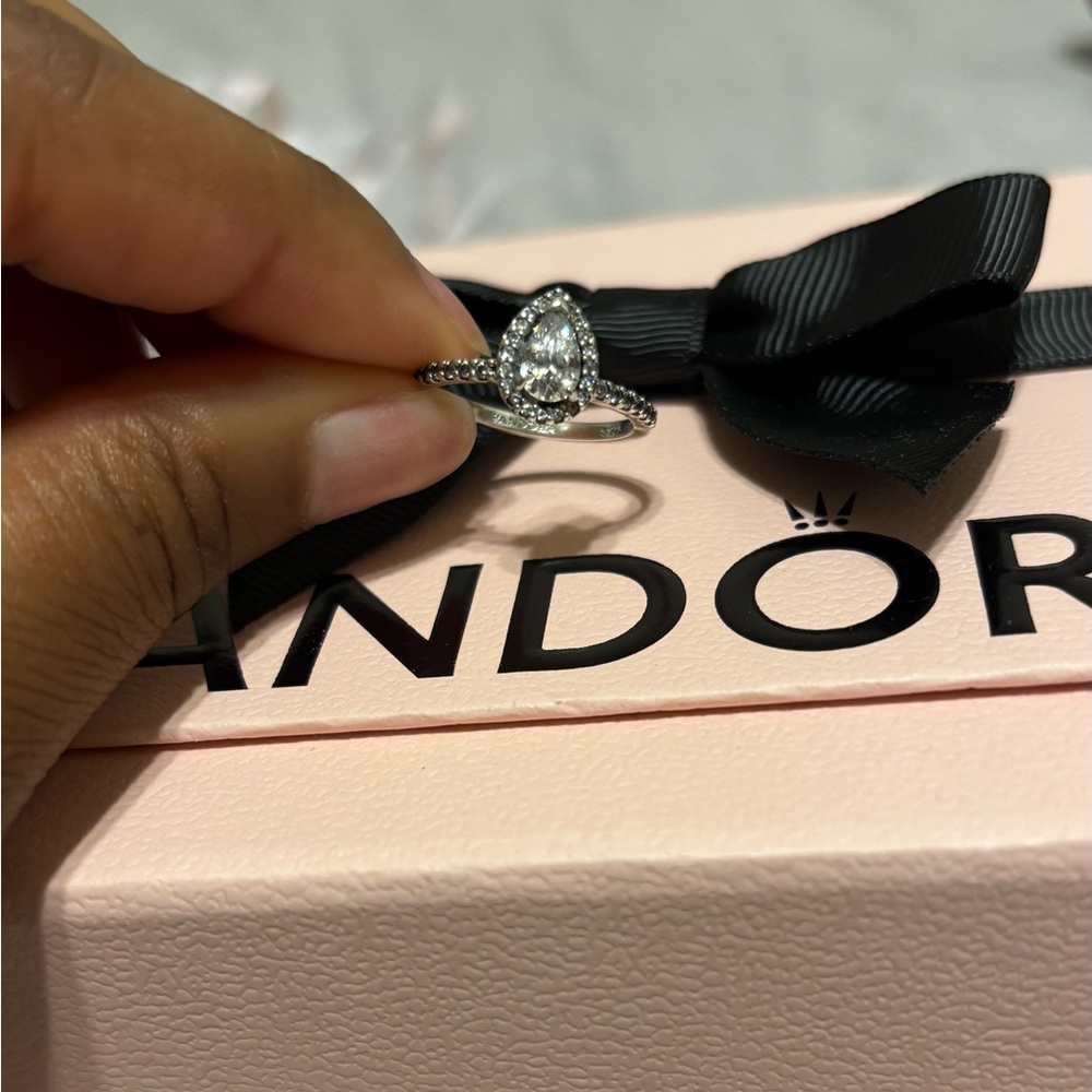 Pandora Silver Teardrop Halo Ring - White